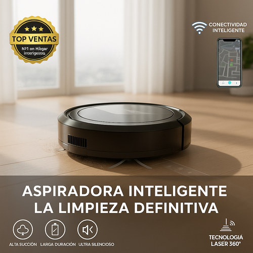 Robot Aspirador Ultra Delgado y Silencioso (50dB) | Máxima Succión 1500Pa | Para Espacios Modernos