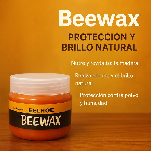 Aplicación de Cera Beewax natural sobre muebles de madera para restaurar su brillo y proteger contra humedad y polvo