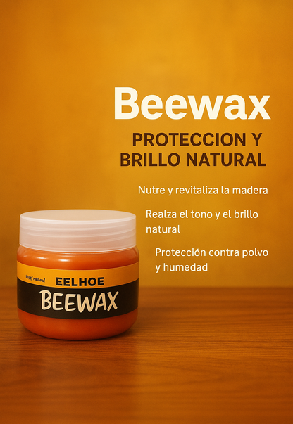 Aplicación de Cera Beewax natural sobre muebles de madera para restaurar su brillo y proteger contra humedad y polvo