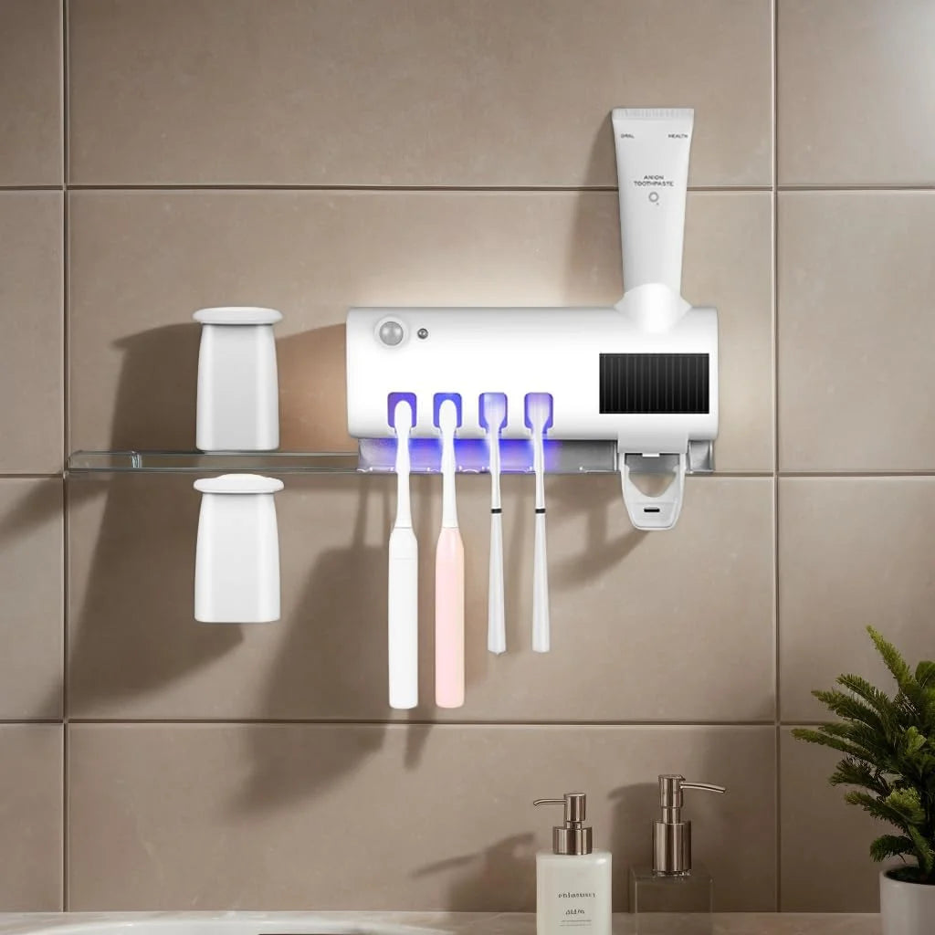 Soporte de cepillos de dientes con luz UV – desinfectante y organizador de baño moderno